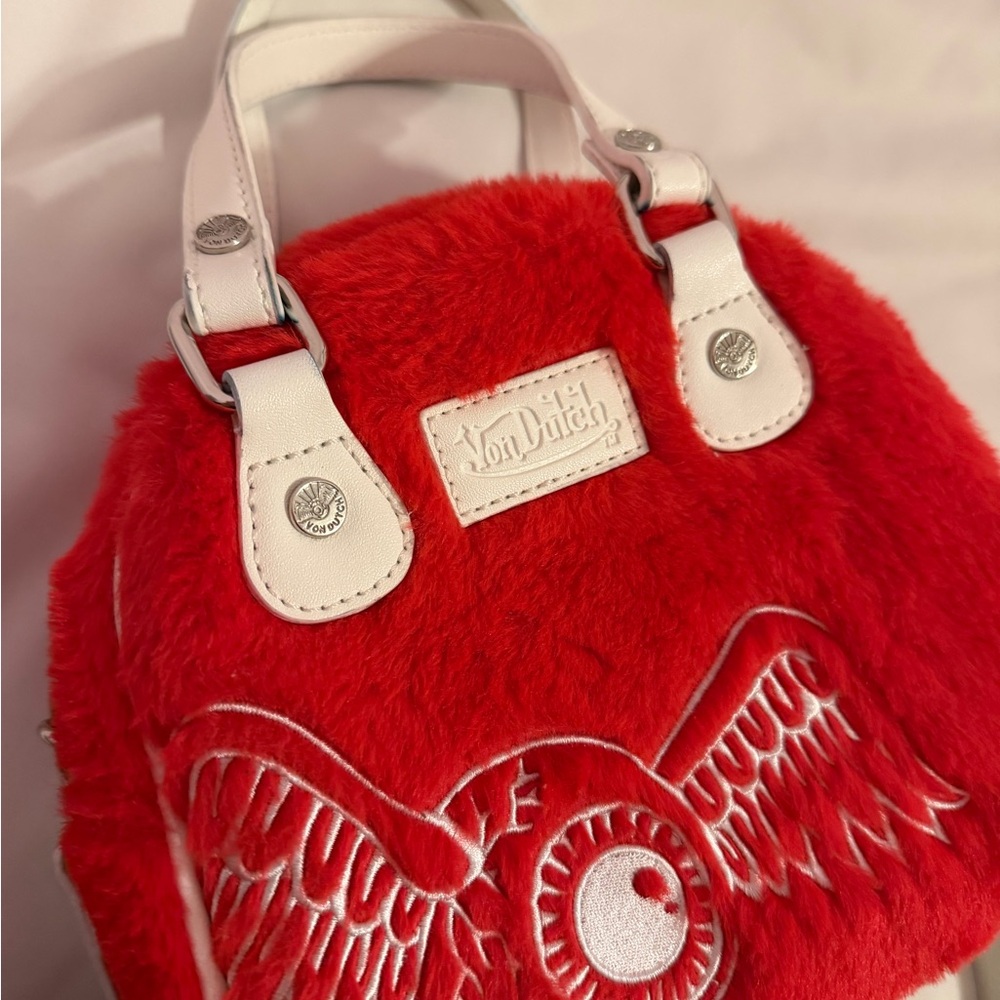 Von Dutch Red and White Faux Fur Mini Bag